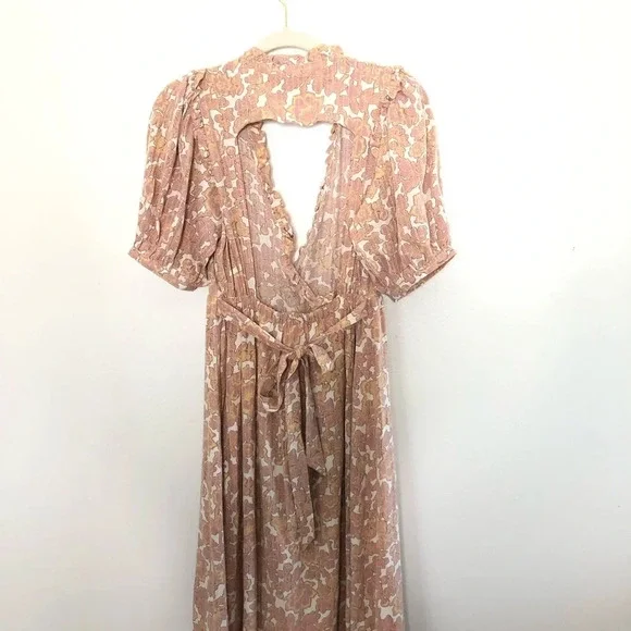 Atelier Rêve Floral Faux Wrap Puff Sleeve Midi Dress Small - Picture 6 of 14